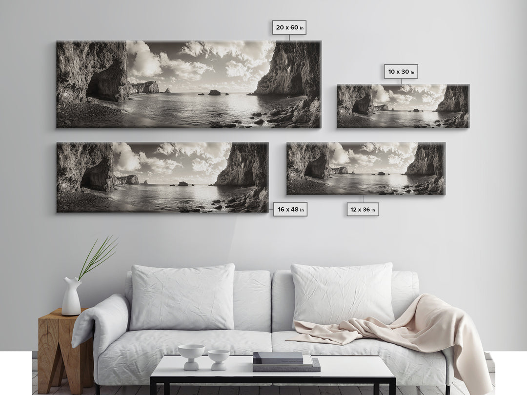 Coastal Cliffs, Ocean Horizon, Dramatic Sky, Framed Canvas Print, neutral living room decor, seascape photography, rustic modern wall art