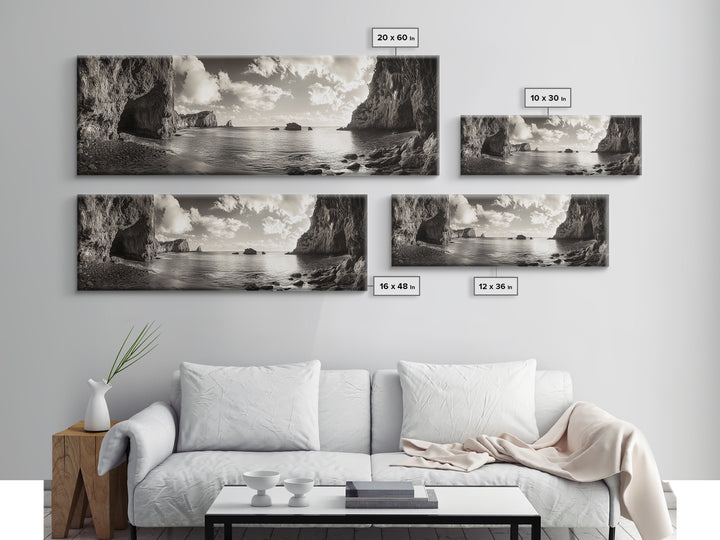 Coastal Cliffs, Ocean Horizon, Dramatic Sky, Framed Canvas Print, neutral living room decor, seascape photography, rustic modern wall art