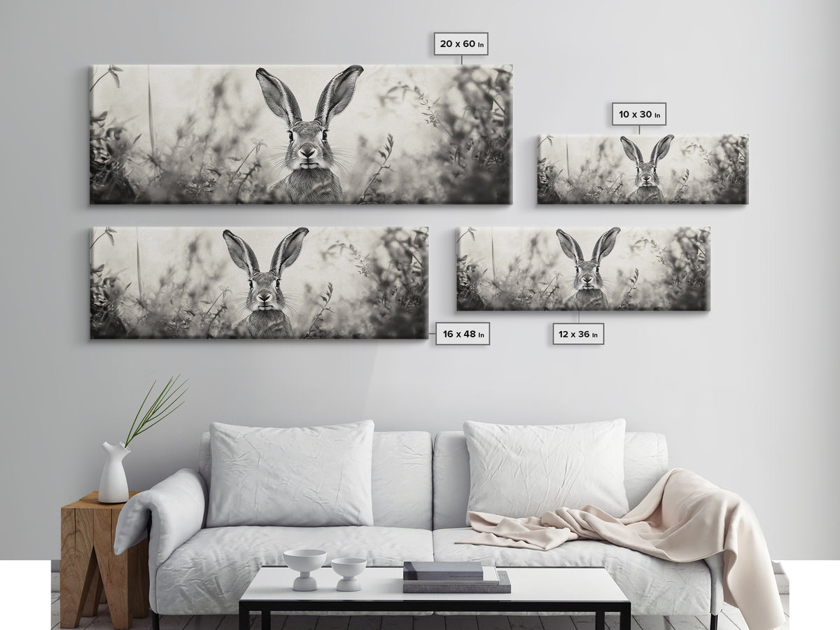 Curious Rabbit, Meadow Watch, Nature Close-Up, Canvas Print, Farmhouse animal art, Nursery decor, Whimsical wildlife, Woodland home touch