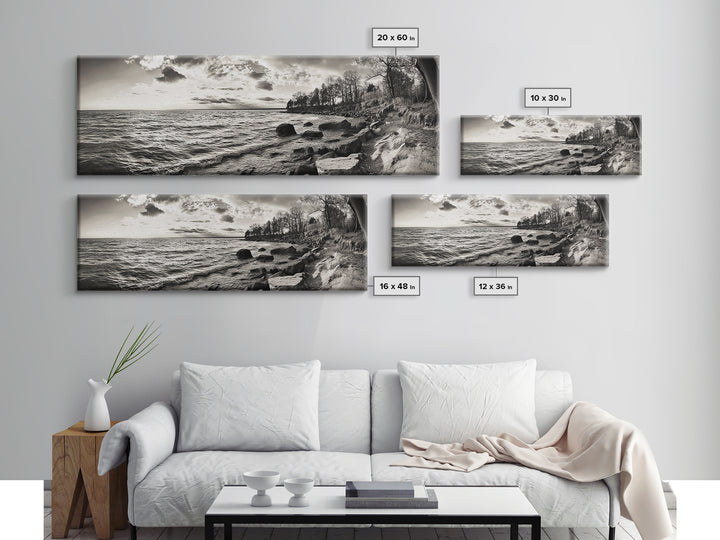 Coastal Shoreline, Autumn Landscape, Nature Photography, Framed Canvas Print, Rustic Decor, Lake House Art, Fall Wall Art, Neutral Tones