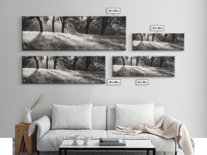 Sunrays Meadow, Tree Light, Golden Hour, Framed Canvas Print, Fall Living Room Art, Rustic Nature Decor, Warm Toned Landscape