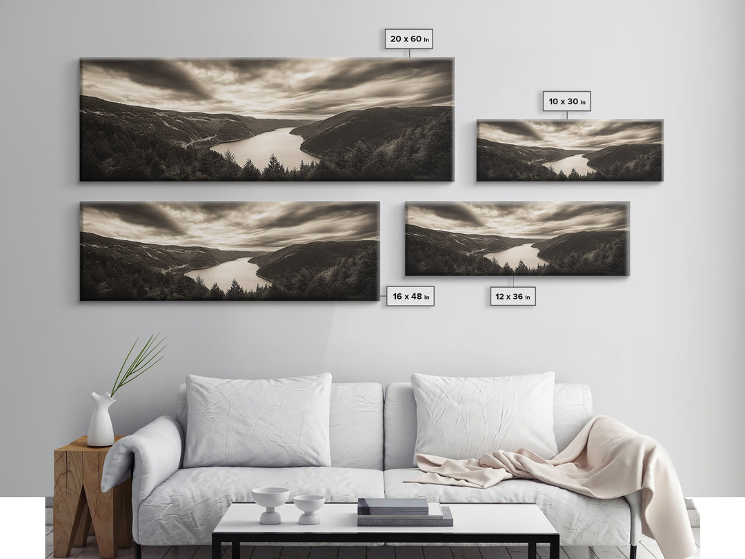 River Valley View, Dramatic Sky, Forest Landscape, Framed Canvas Print, Nature Photography, Entryway Wall Art, Moody Earth Tones