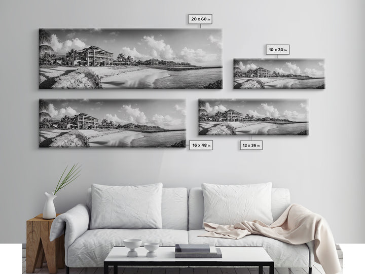 Beach Resort, Tropical Luxury, Oceanfront Hotel Art, Framed Canvas Print, Vacation Vibes, Bedroom Wall Art, Monochrome Decor