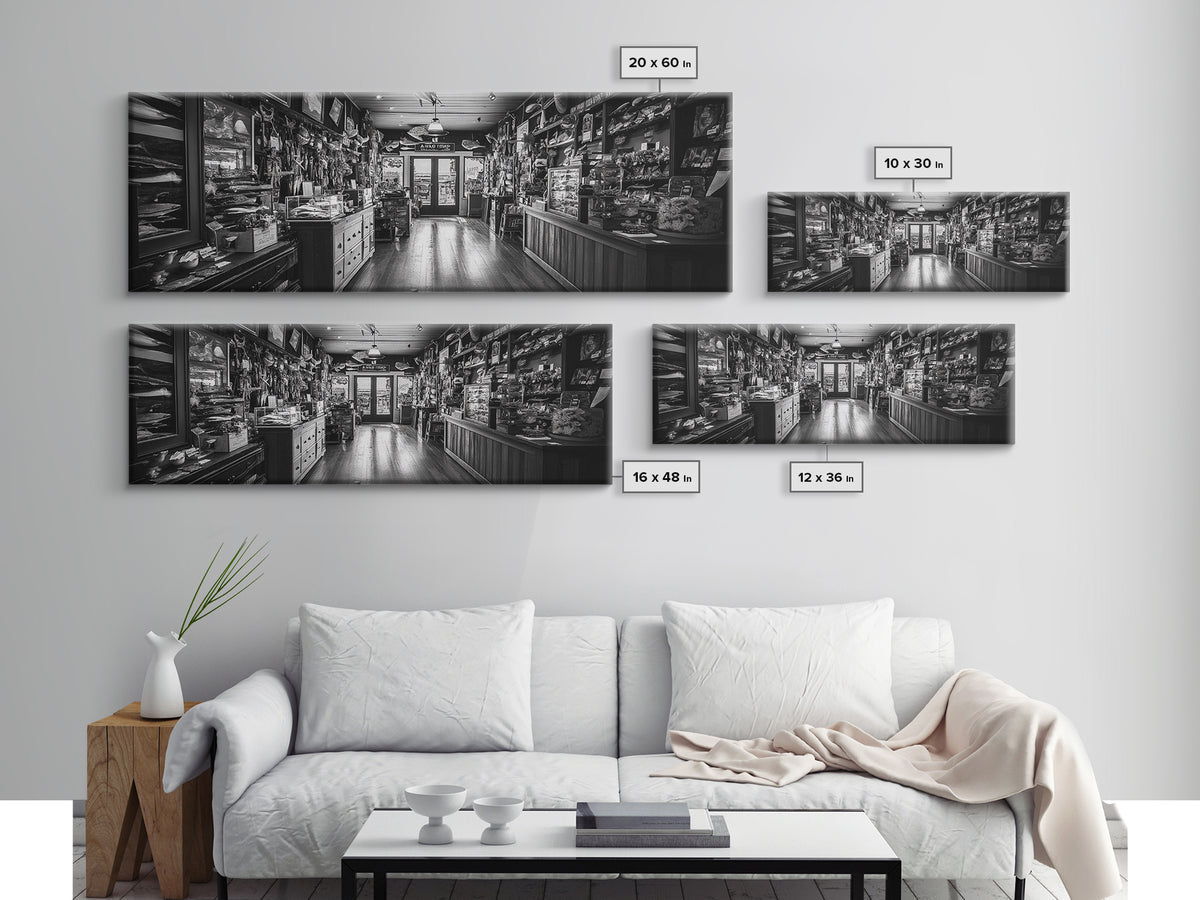 Vintage Shop, Curio Store, Rustic Nostalgia, Framed Canvas Print, Eclectic Wall Art, Bar Decor, Moody Retro Interior Accent