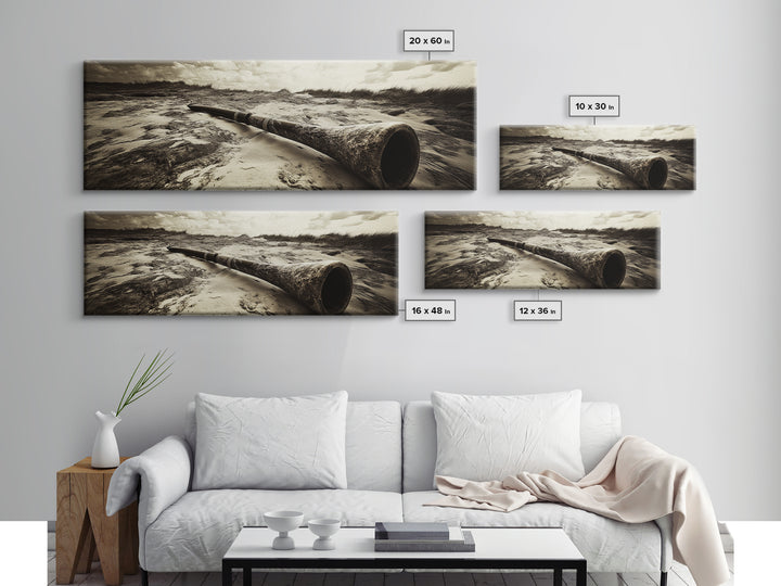 Didgeridoo Desert Scene, Tribal Instrument Art, Rustic Beach Vibe, Boho Music Decor, Framed Canvas Print, Eclectic Living Room Wall Art