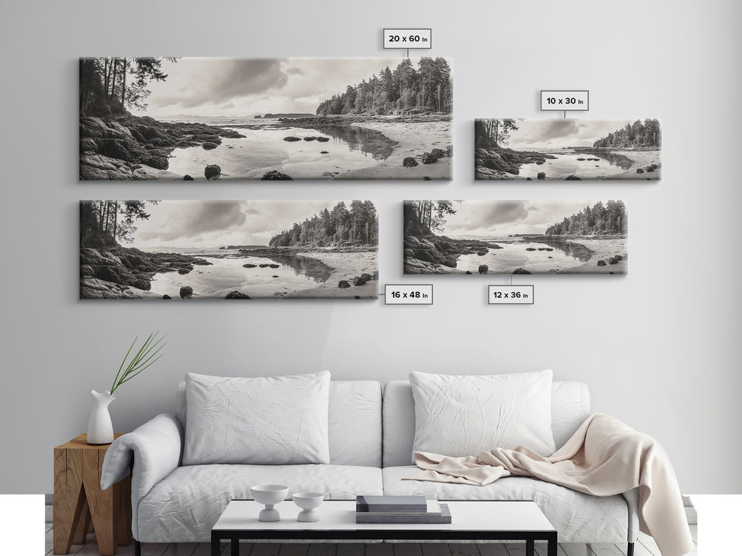 Tidal Pools, Coastal Calm, Forest Edge, Framed Canvas Print, Tranquil Bathroom Art, Pacific Northwest Decor, Nature Inspired Style