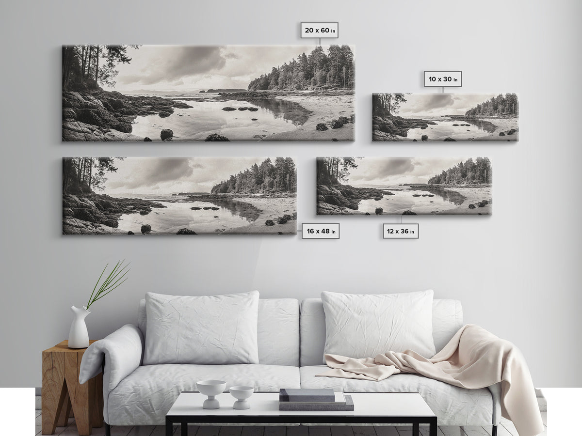 Tidal Pools, Coastal Calm, Forest Edge, Framed Canvas Print, Tranquil Bathroom Art, Pacific Northwest Decor, Nature Inspired Style