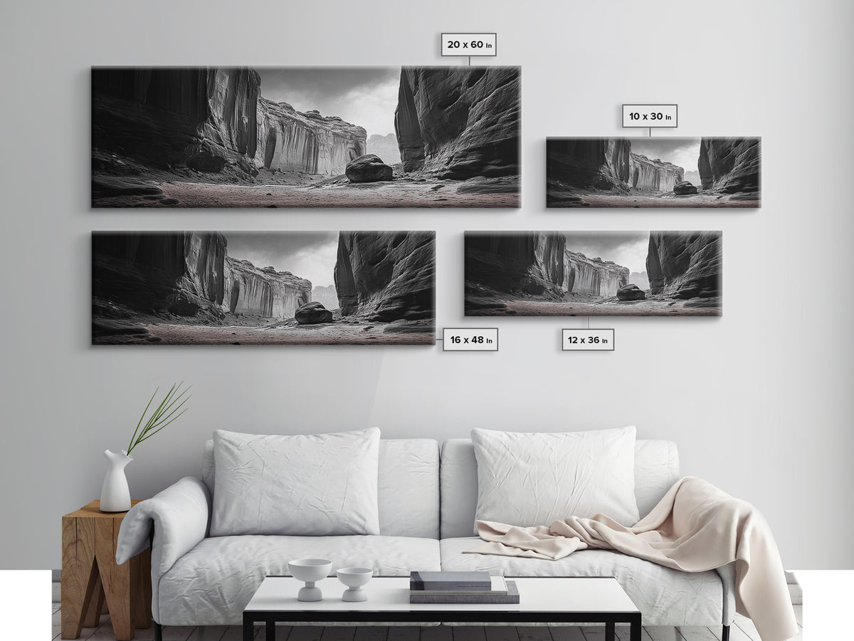 Desert Canyon Walls, High Contrast, Natural Monument, Canvas Print, Office Wall Art, Moody Modern Decor, Wilderness Photography