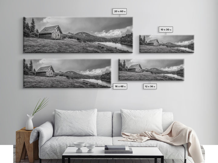 Cabin On Hill, Mountain Lake, Rustic Retreat, Canvas Print, Fall Wall Art, Cozy Home Decor, Adventure Landscape, Nature-Inspired Design