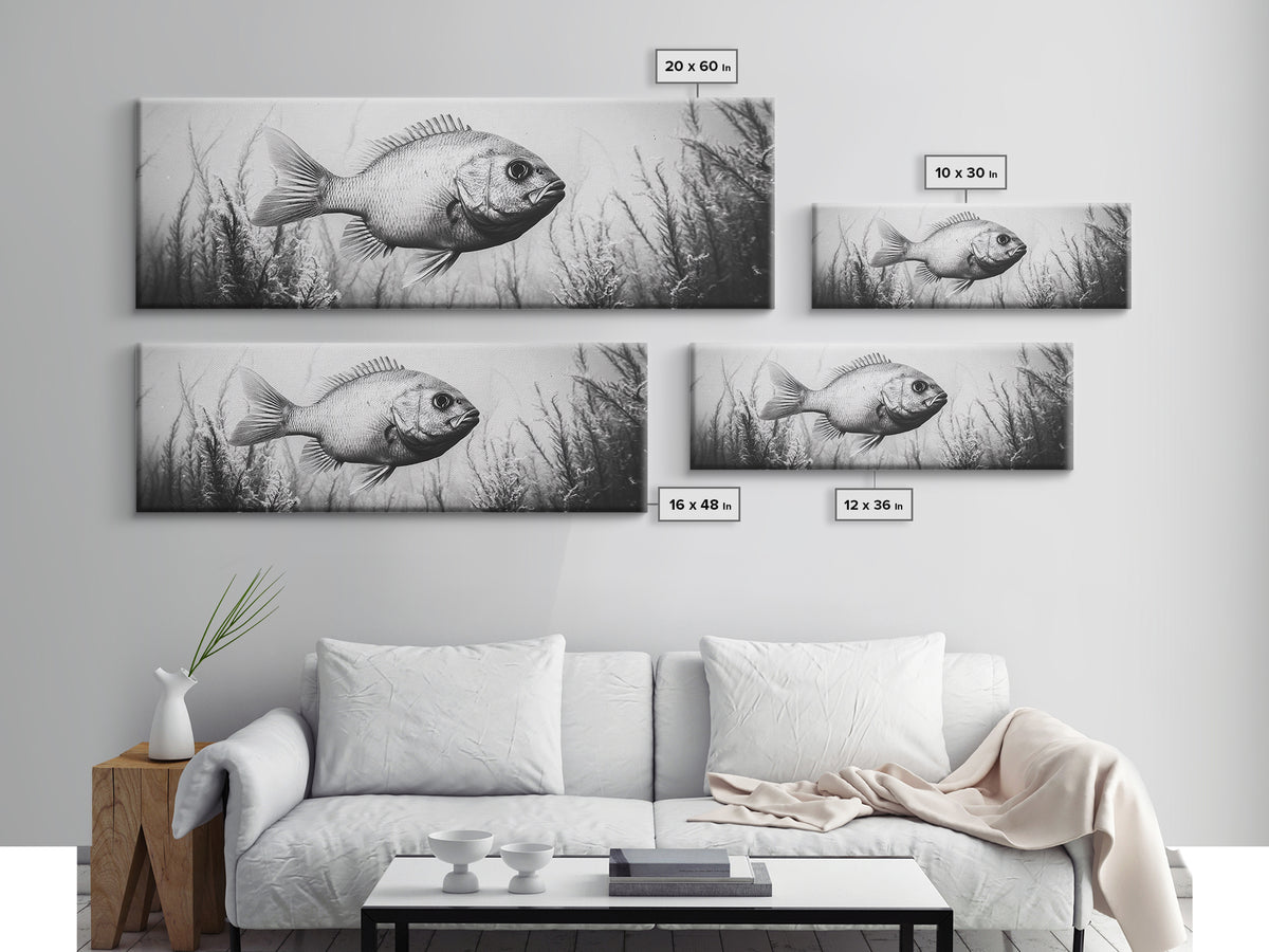 Underwater Fish, Aquatic Life, Marine Habitat, Ocean Depth, Framed Canvas Print, Bathroom Wall Art, Minimalist Nature Art, Sea Creature Decor