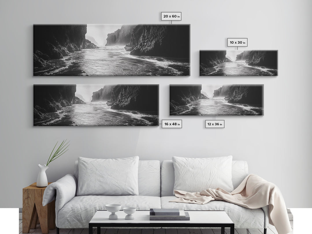Ocean Cliff Passage, Dramatic Seascape Art, Moody Coastal Photography, Canvas Print, Dark Academic Wall Decor, Bedroom Statement Piece