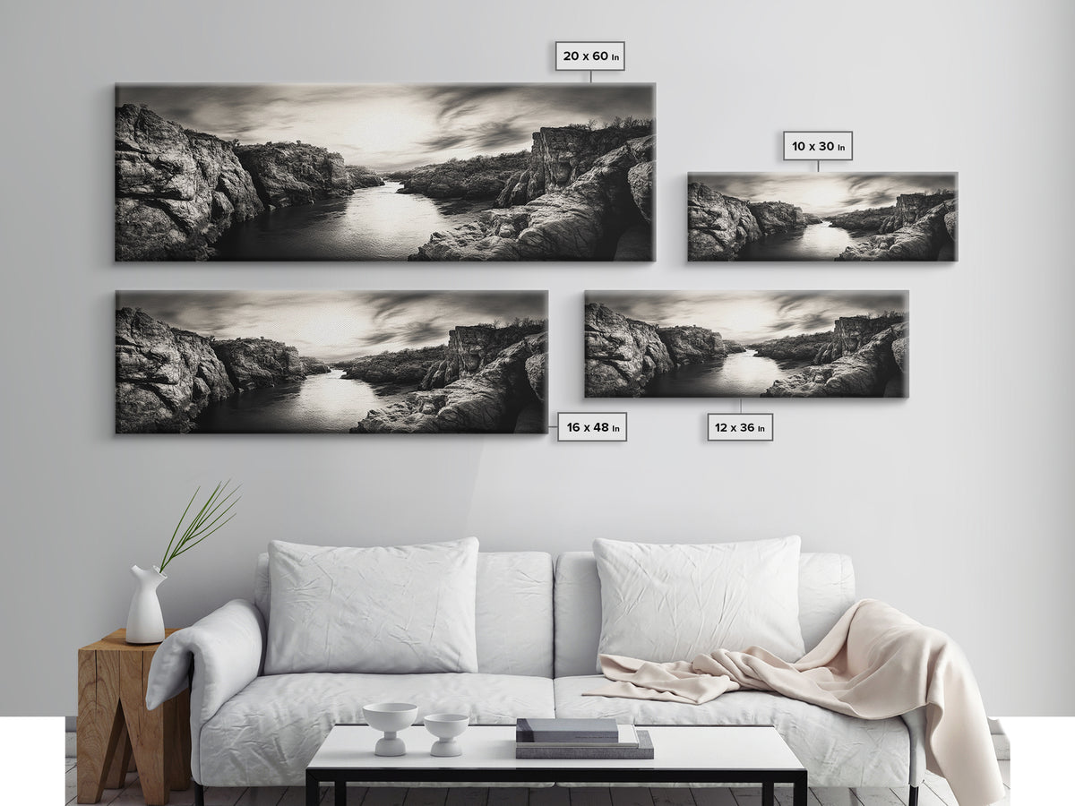 Canyon River Sunset, Dramatic Sky Photography, Nature Scene Art, Framed Canvas Print, Office or Hallway Wall Decor, Bold Earth Tones