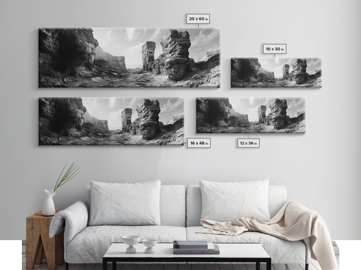 Coastal Rock Passage, Ocean Cliffside Art, Natural Texture Photography, Framed Canvas Print, Bathroom or Hallway Wall Art