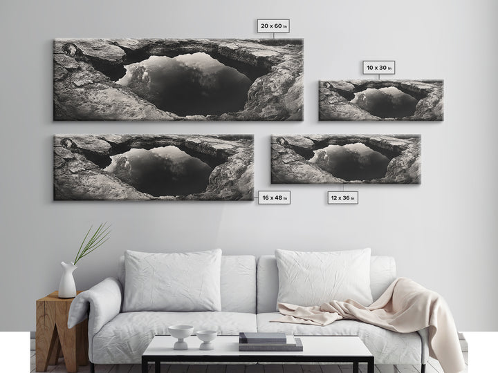 Natural Rock Pool, Moody Water Reflection, Rustic Earth Photography, Canvas Print, Zen Bathroom Wall Art, Minimalist Nature Decor