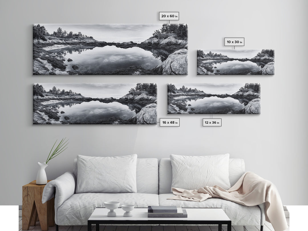 Coastal Reflections, Tide Pool, Rocky Shoreline, Framed Canvas Print, Seaside Nature Art, Minimalist Coastal Decor, Zen Bathroom Art