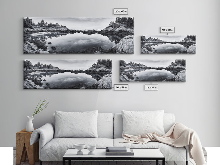 Coastal Reflections, Tide Pool, Rocky Shoreline, Framed Canvas Print, Seaside Nature Art, Minimalist Coastal Decor, Zen Bathroom Art