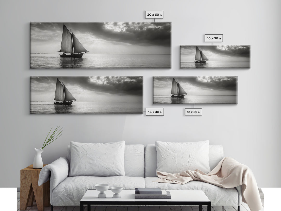Sailboat, Ocean Horizon, Dramatic Sky, Framed Canvas Print, Nautical Wall Art, Minimalist Office Decor, Ocean Lover Photography