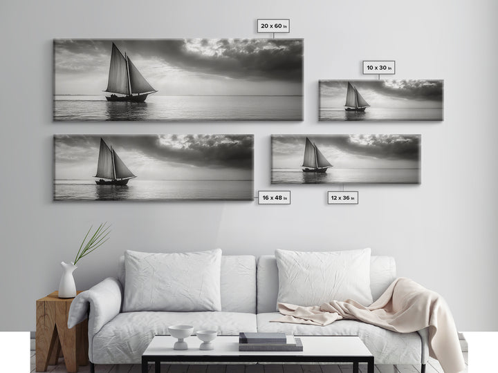 Sailboat, Ocean Horizon, Dramatic Sky, Framed Canvas Print, Nautical Wall Art, Minimalist Office Decor, Ocean Lover Photography