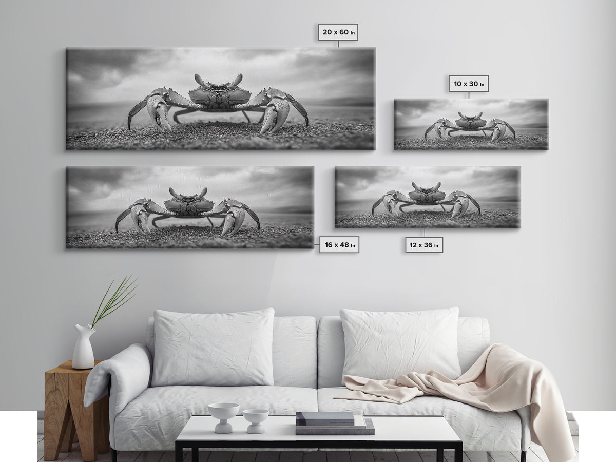 Closeup Crab, Coastal Creature, Dramatic Sand, Framed Canvas Print, Beach Wall Art, Nautical Bathroom Decor, Ocean Nature Photo