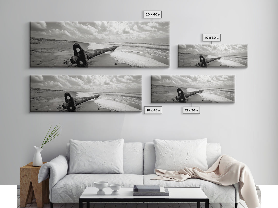 Rusted Anchor Pipe, Coastal Beach Art, Ocean Photography, Framed Canvas Print, Nautical Wall Art, Bedroom or Bathroom Decor