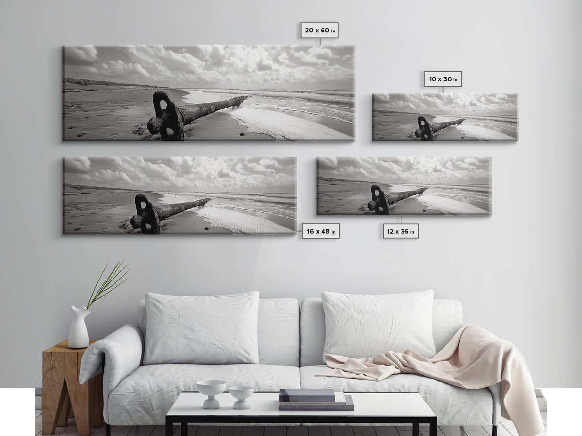 Rusted Anchor Pipe, Coastal Beach Art, Ocean Photography, Framed Canvas Print, Nautical Wall Art, Bedroom or Bathroom Decor