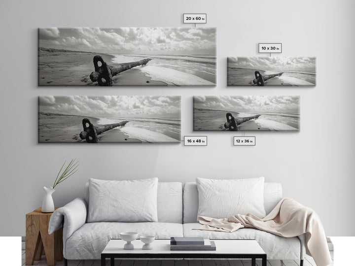 Rusted Anchor Pipe, Coastal Beach Art, Ocean Photography, Framed Canvas Print, Nautical Wall Art, Bedroom or Bathroom Decor