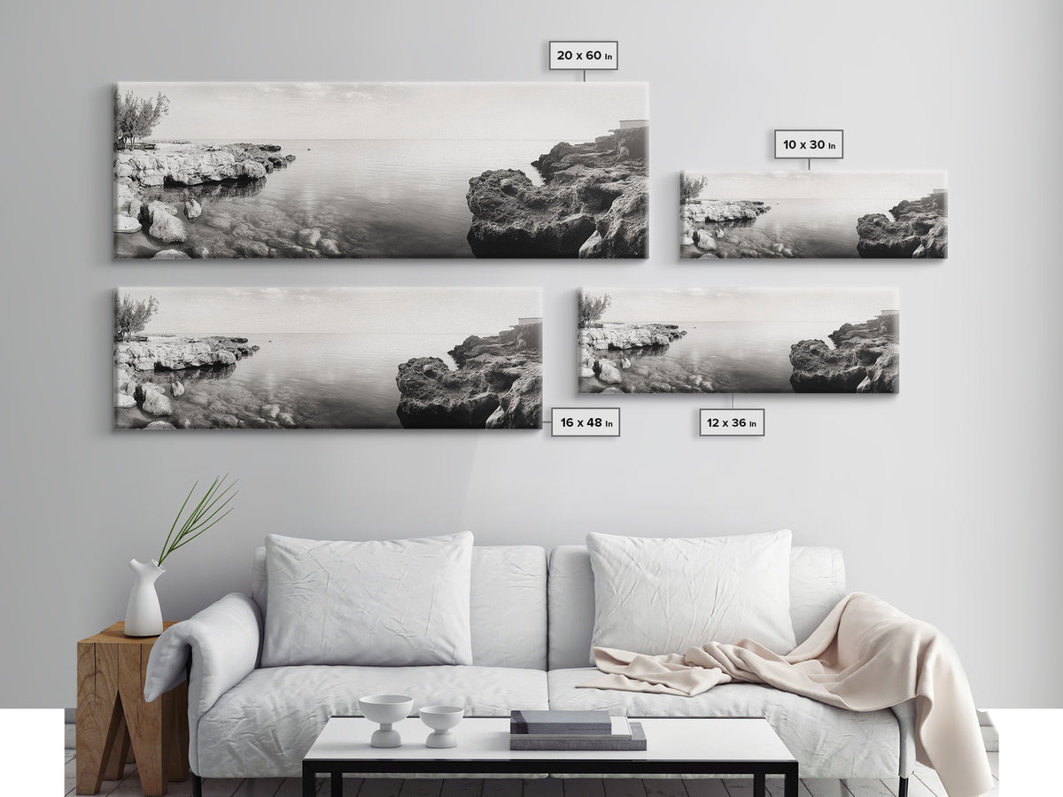 Coastal Rock Pool, Ocean Reflection, Natural Serenity, Peaceful Seascape, Framed Canvas Print, Zen Wall Art, Office Decor, Minimalist Look