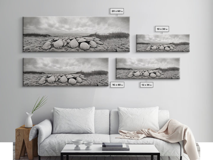Scallop Shell Cluster, Dune Beach Scene, Canvas Print, Coastal Kitchen Decor, Minimalist Shell Wall Art, Natural Beach Aesthetic