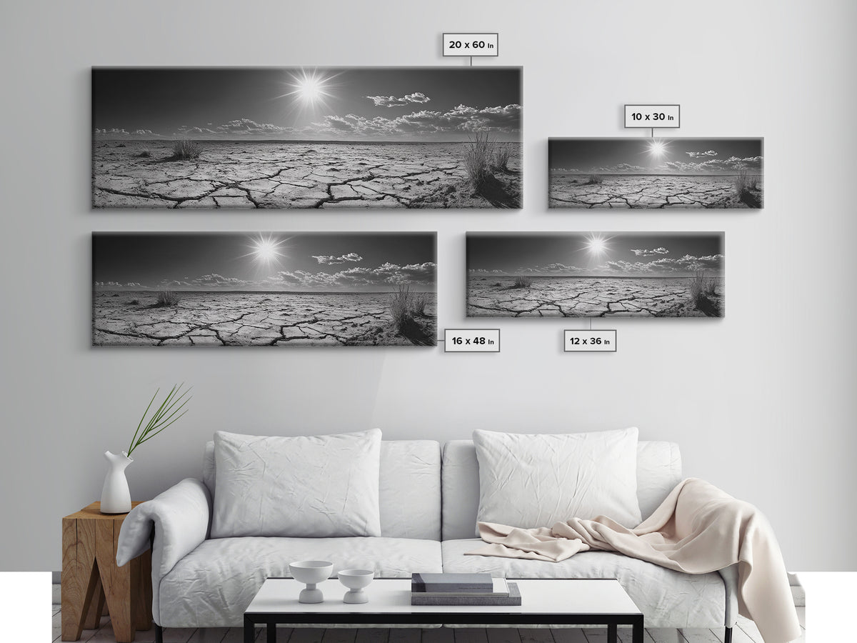 Cracked Earth, Desert Heat, Sunburst Drought, Canvas Print, rustic fall decor, southwest desert art, boho entryway wall statement