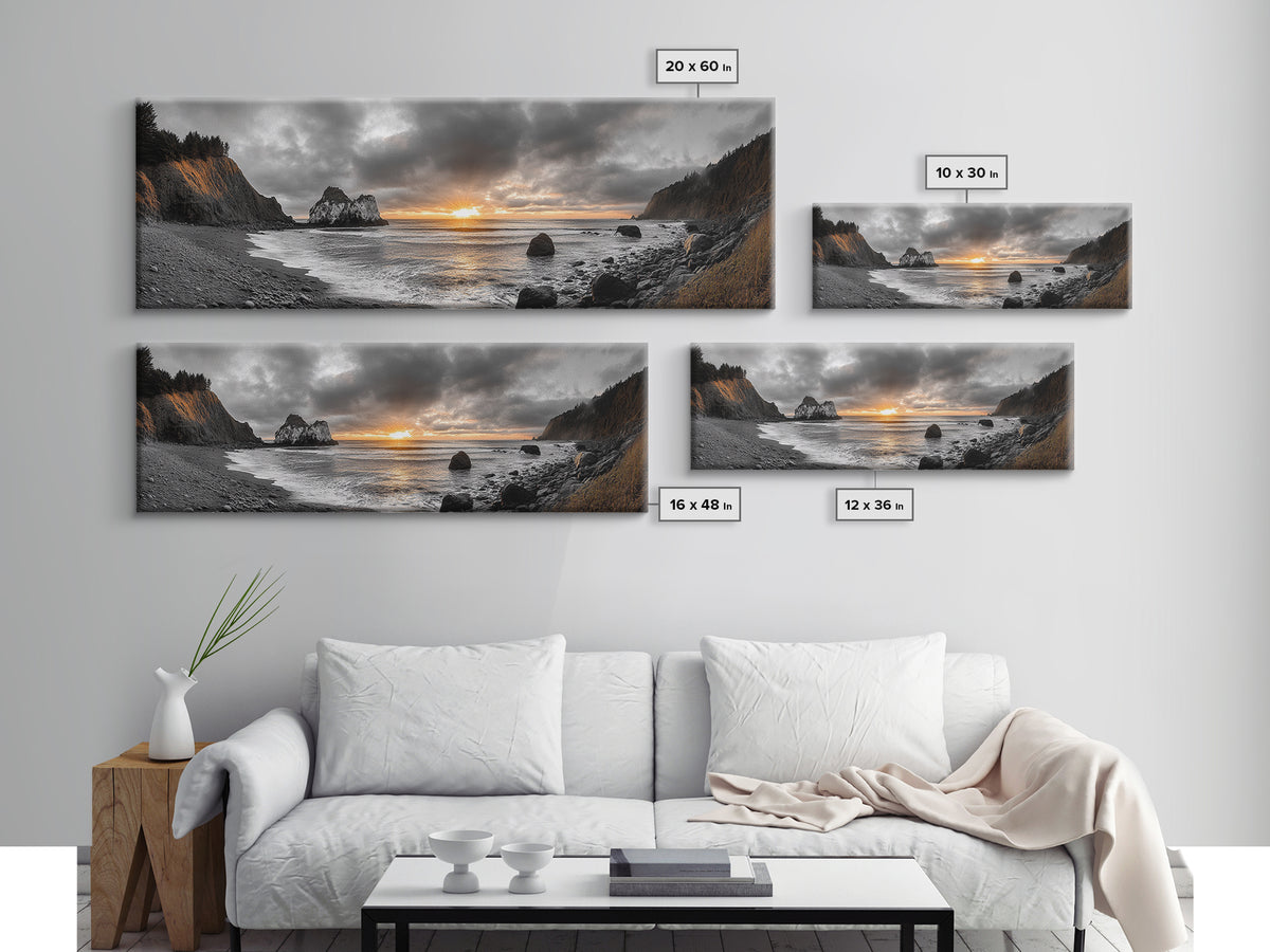 Ocean Sunset, Rocky Shore, Dramatic Coast, Canvas Print, fall beach wall art, earthy coastal home decor, nature photography, den artwork
