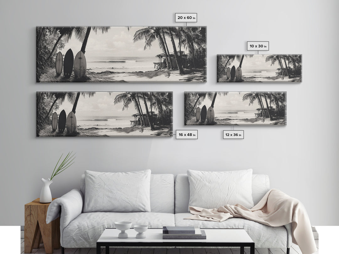 Surf Shack, Palm Trees, Tropical Boards, Canvas Print, retro beach wall art, coastal boho room decor, surfer cabin vibe, chill summer look