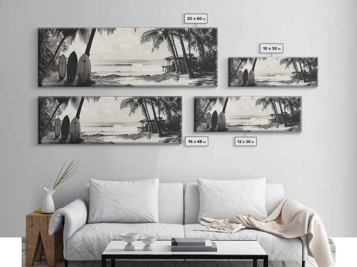 Surf Shack, Palm Trees, Tropical Boards, Canvas Print, retro beach wall art, coastal boho room decor, surfer cabin vibe, chill summer look