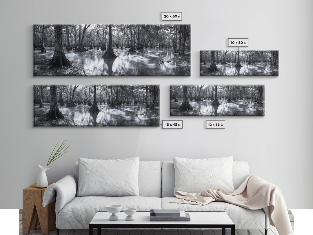 Swamp Roots, Cypress Trees, Flooded Forest, Framed Canvas Print, southern nature art, rustic lodge wall decor, moody woodland photography