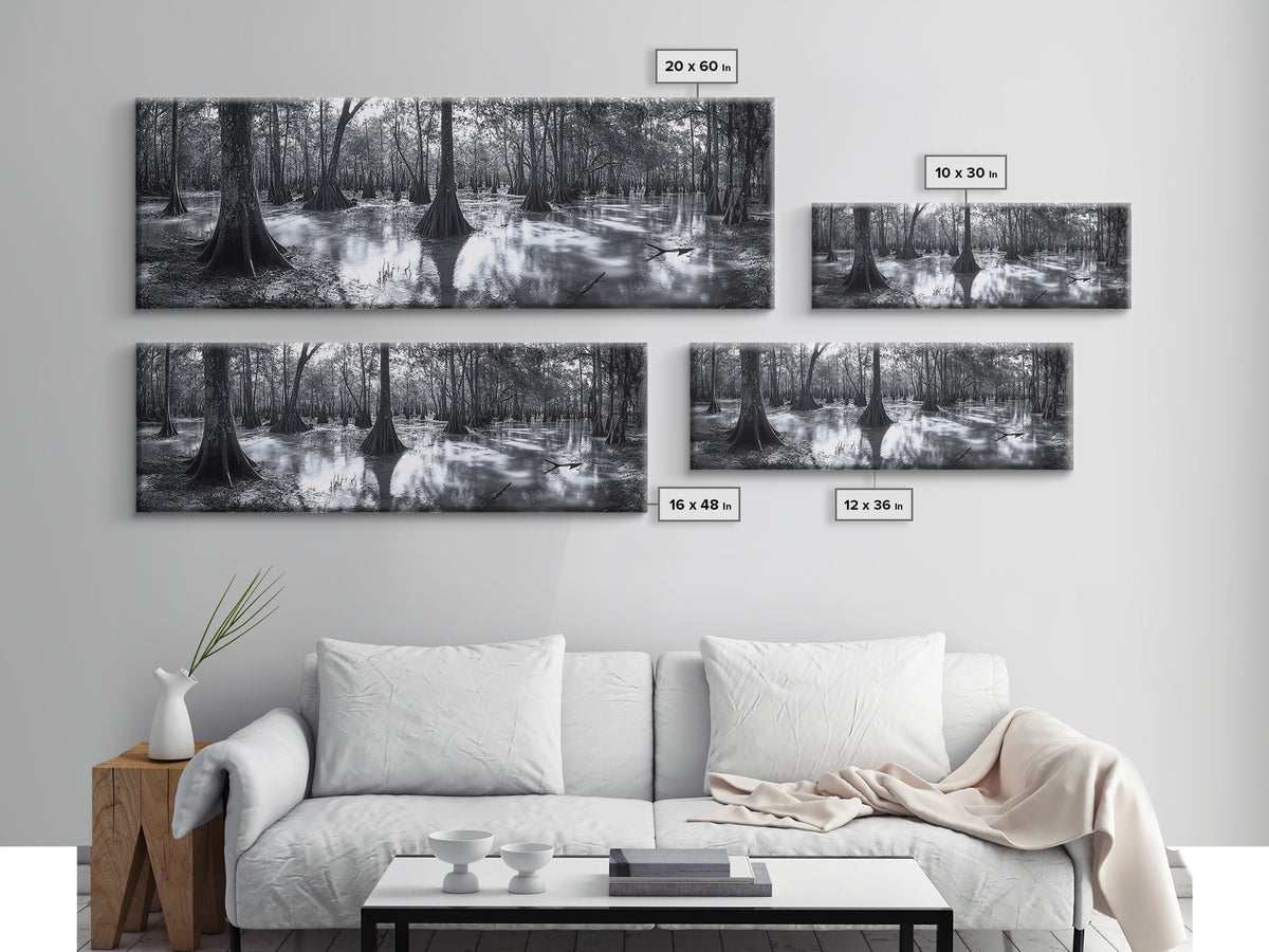 Swamp Roots, Cypress Trees, Flooded Forest, Framed Canvas Print, southern nature art, rustic lodge wall decor, moody woodland photography