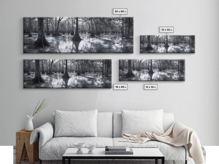Swamp Roots, Cypress Trees, Flooded Forest, Framed Canvas Print, southern nature art, rustic lodge wall decor, moody woodland photography