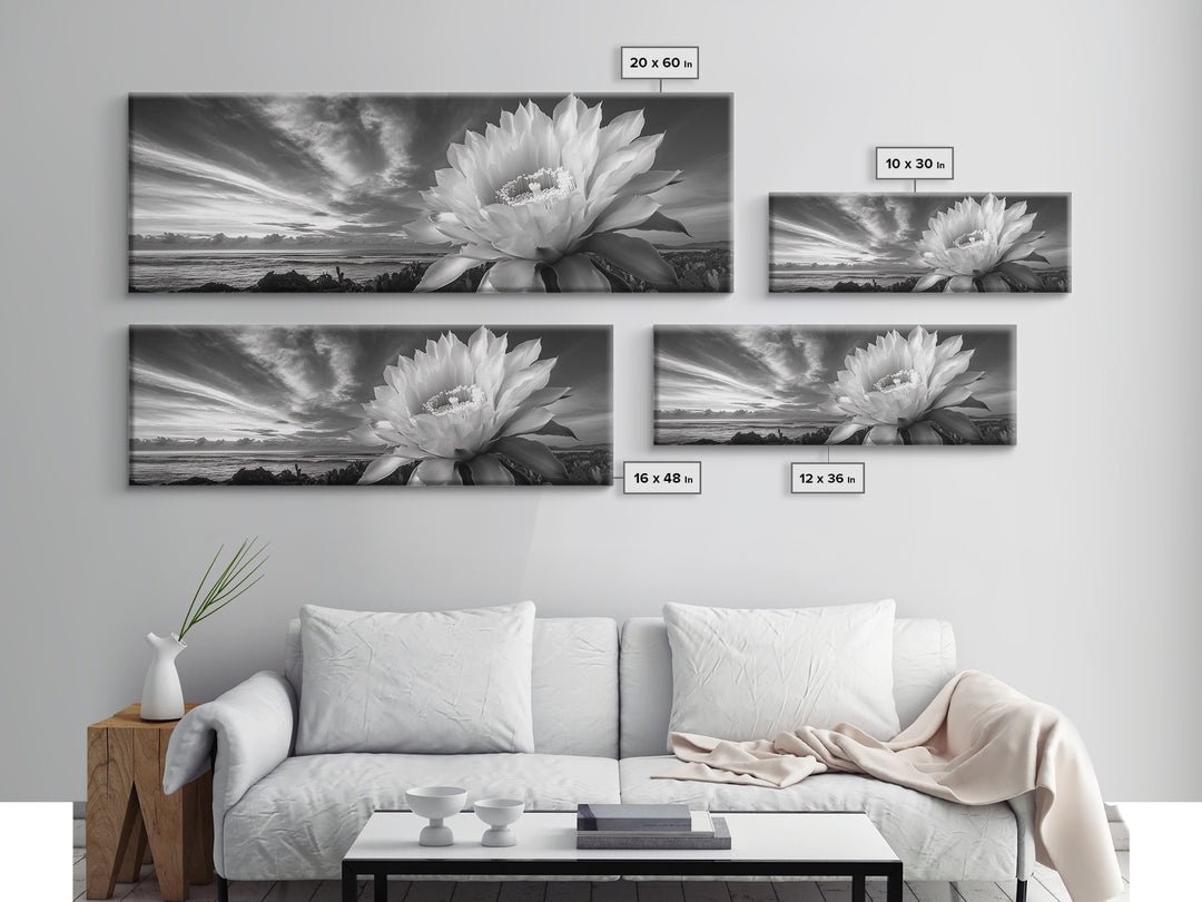 Desert Bloom Flower, Coastal Cactus Sunrise, Nature Canvas Print, Southwestern Wall Art, Boho Bathroom or Bedroom Decor