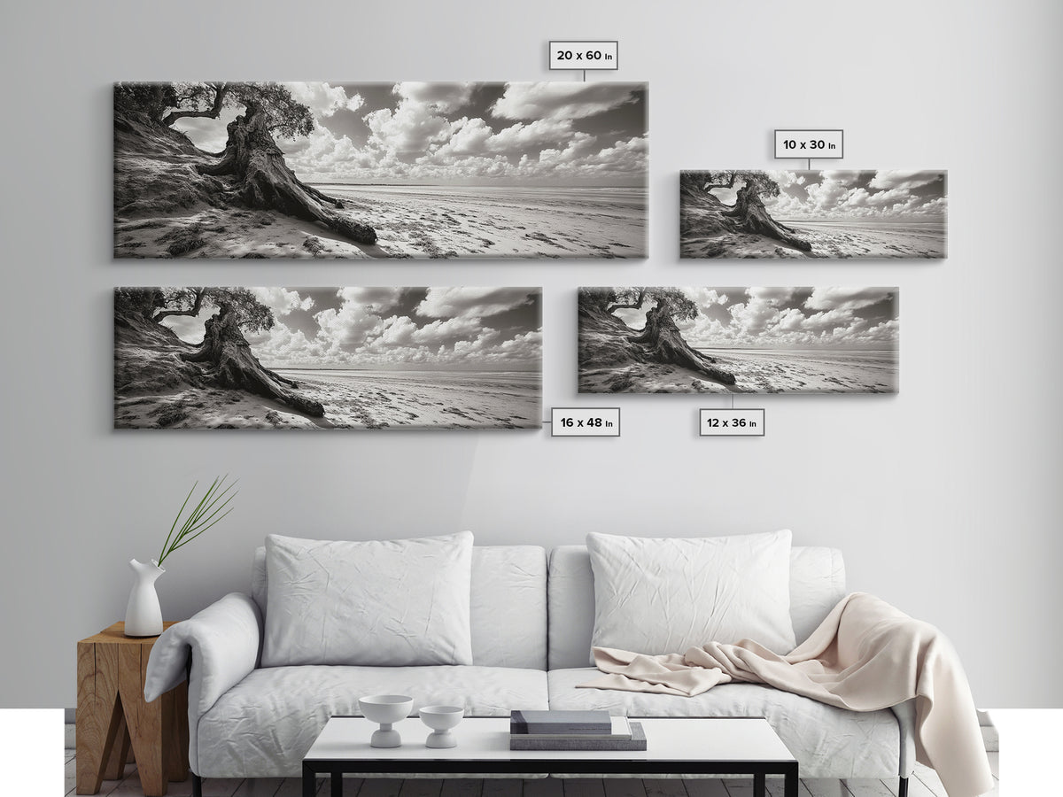 Coastal Tree Roots, Windswept Beach, Natural Form, Framed Canvas Print, Boho Wall Art, Entryway Decor, Beach House Aesthetic