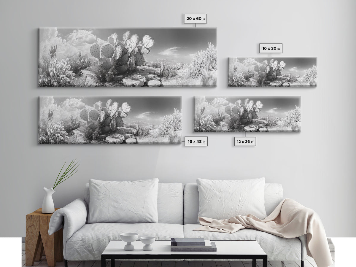 Desert Cactus Garden, Sunlit Southwest Scene, Nature Landscape Art, Canvas Print, Rustic Living Room Wall Decor, Boho Style