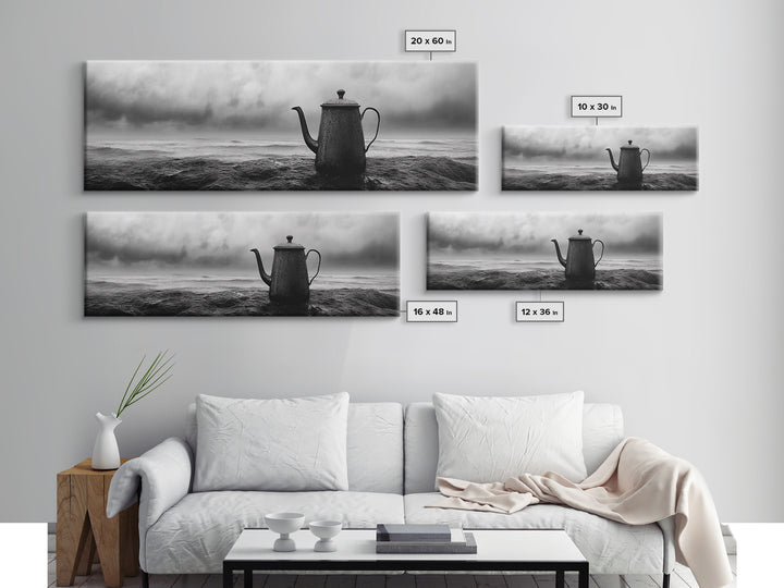 Coastal Teapot Still, Nautical Decor, Ocean Photography, Minimalist Kitchen Art, Canvas Print, Monochrome Style, Beach House Art