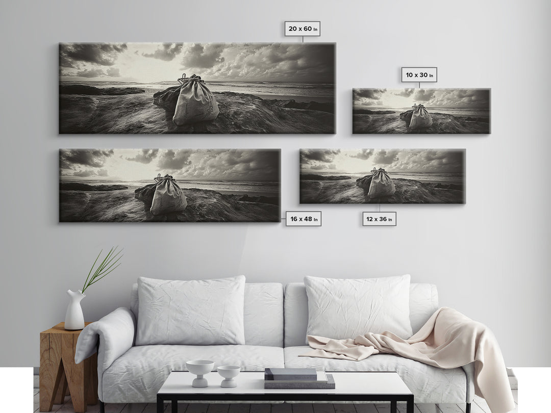 Seaside Canvas Bags, Coastal Travel Vibes, Rustic Ocean Decor, Neutral Wall Art, Framed Canvas Print, Bedroom Beach Art