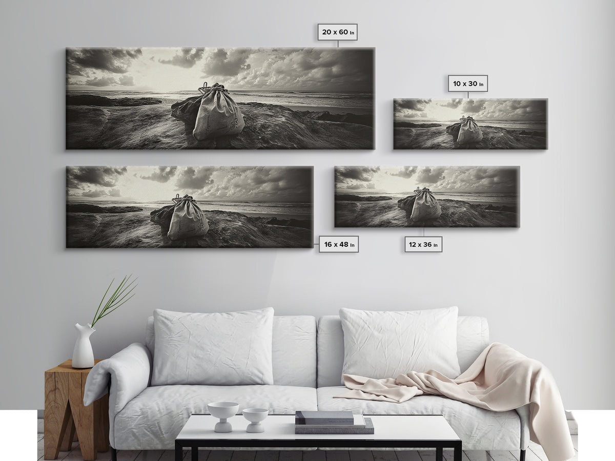 Seaside Canvas Bags, Coastal Travel Vibes, Rustic Ocean Decor, Neutral Wall Art, Framed Canvas Print, Bedroom Beach Art
