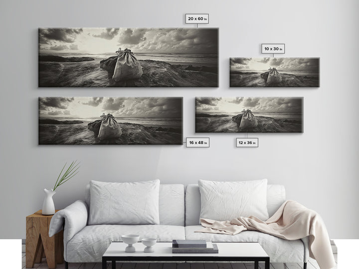 Seaside Canvas Bags, Coastal Travel Vibes, Rustic Ocean Decor, Neutral Wall Art, Framed Canvas Print, Bedroom Beach Art