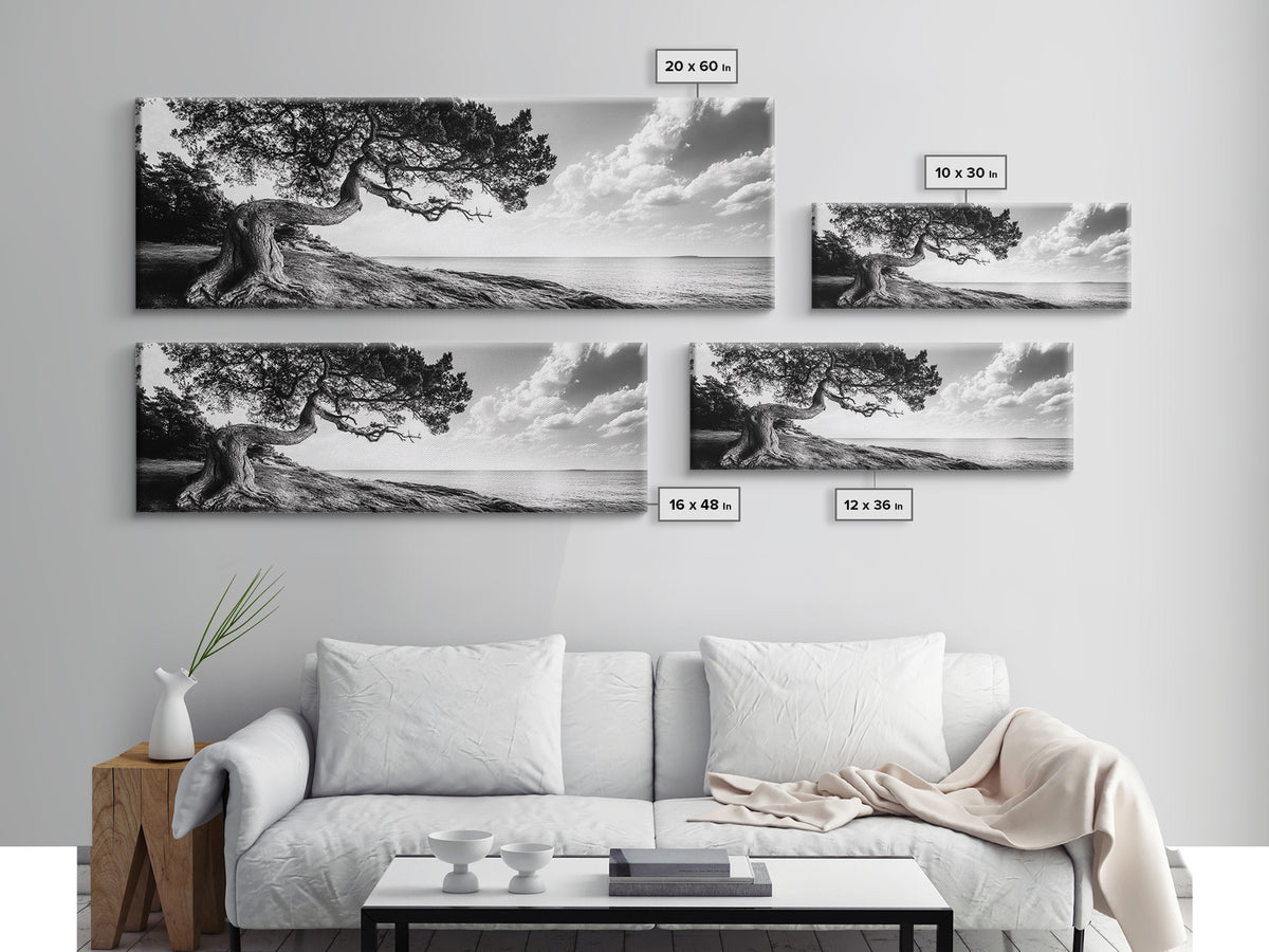 Coastal Tree, Wind Bent, Seaside Beauty, Nautical Serenity, Canvas Print, Nature Wall Art, Minimalist Decor, Coastal Living Room Art