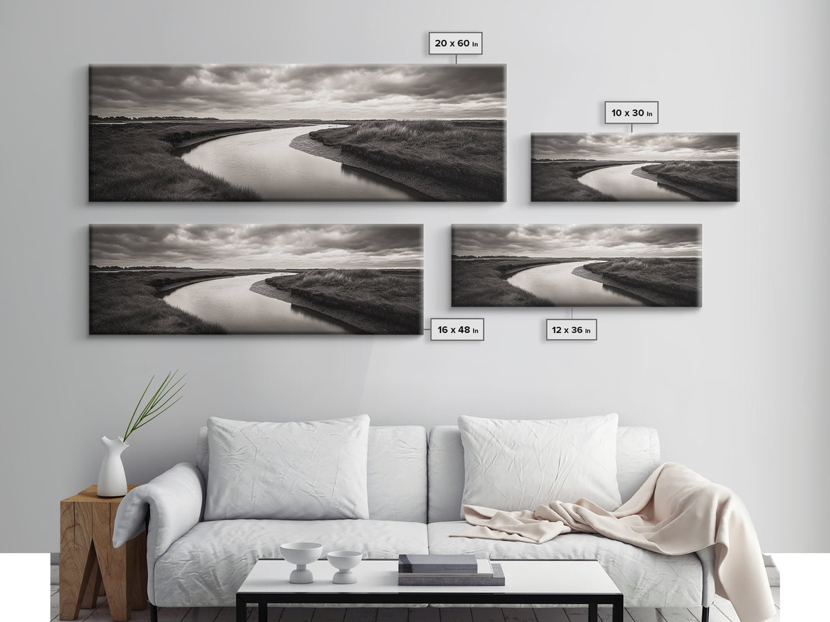 Serene River, Marsh Landscape, Calm Waters, Tranquil Nature, Framed Canvas Print, Minimalist Decor, Entryway Art, Fall Home Vibes