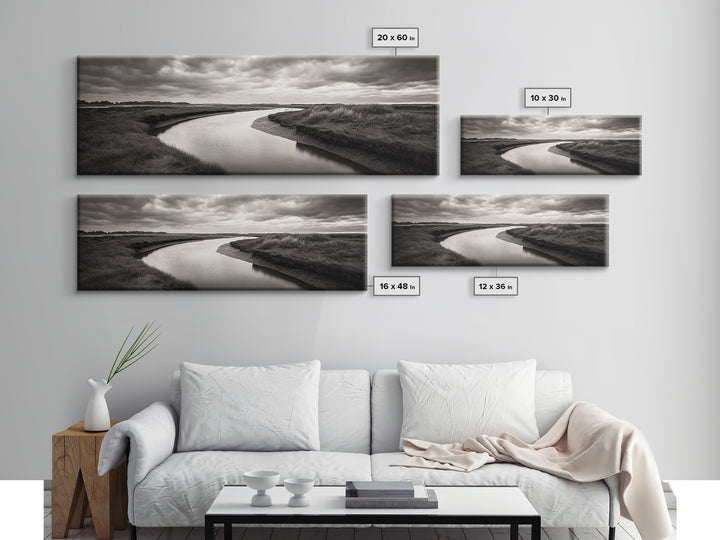 Serene River, Marsh Landscape, Calm Waters, Tranquil Nature, Framed Canvas Print, Minimalist Decor, Entryway Art, Fall Home Vibes