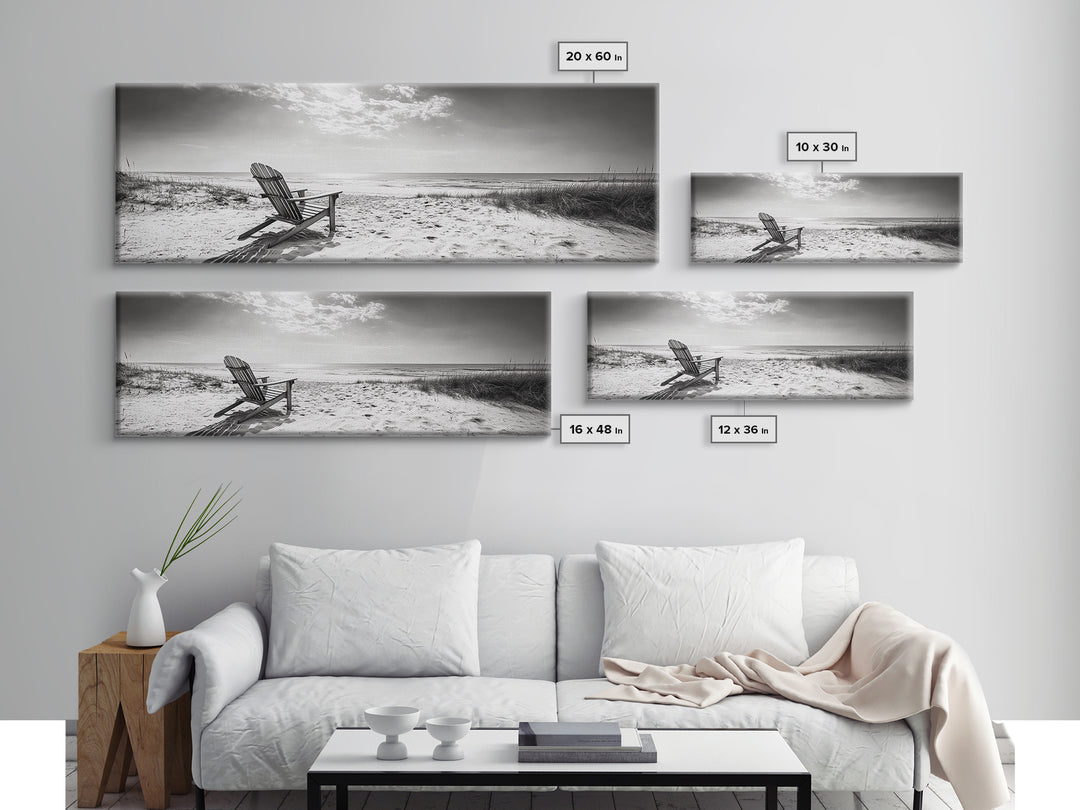 Coastal Chair, Black White, Seaside Decor, Beach Life, Framed Canvas Print, Coastal wall art, minimalist art, neutral tones, coastal room