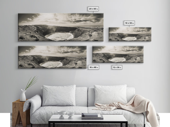 Ocean Crater, Coastal Cliff, Surreal Nature Art, Black and White Canvas Print, Gallery Wall Art, Earthy Decor, Adventure Inspired