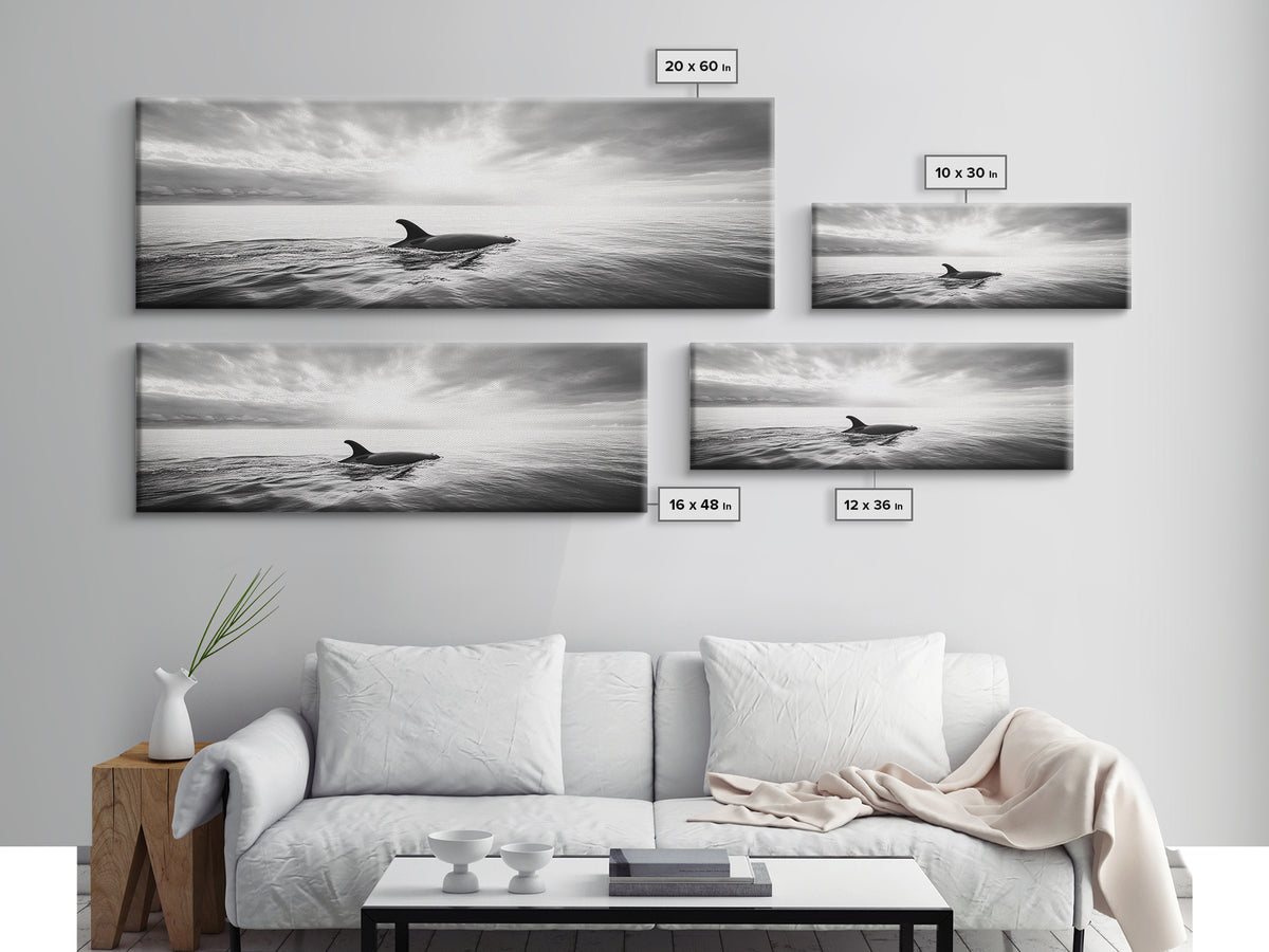 Ocean Sunset Orca, Tranquil Whale Scene, Marine Wildlife, Canvas Print, Minimalist Bathroom Decor, Coastal Bedroom Wall Art