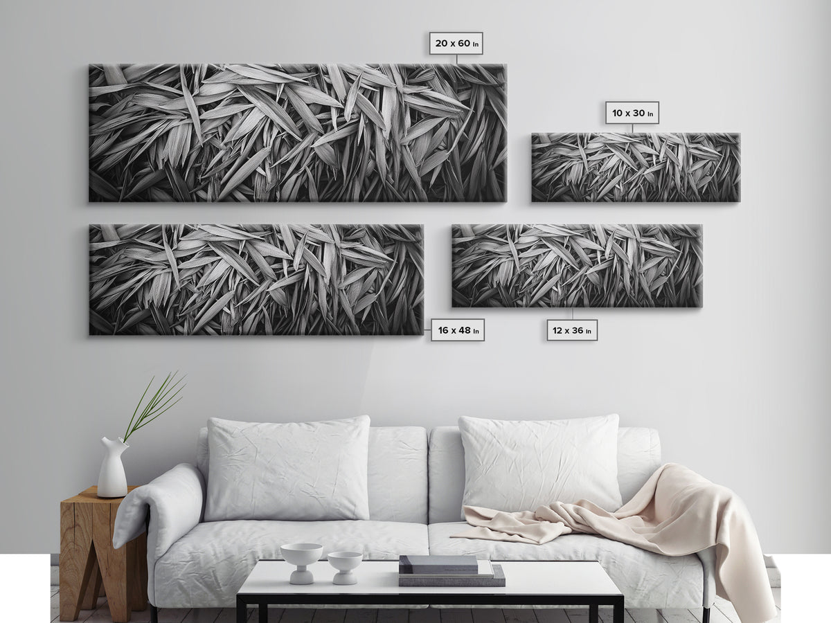 Textured Leaves, Monochrome Nature, Abstract Pattern, Botanical Wall Art, Framed Canvas Print, Modern Bedroom Art, Minimalist Decor