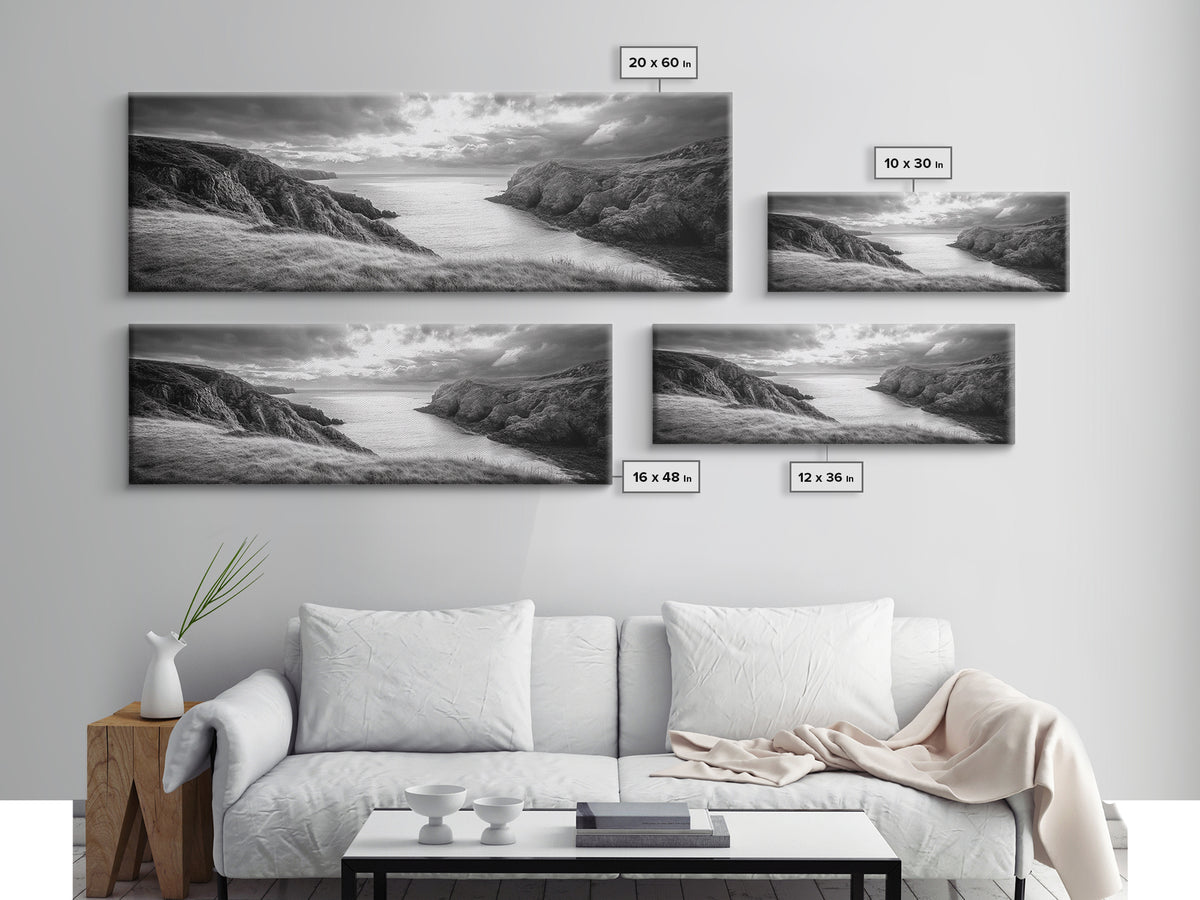 Ocean View, Coastal Cliffs, Dramatic Horizon, Sunset Glow, Canvas Print, Fall Living Room Wall Art, Landscape Nature Photography
